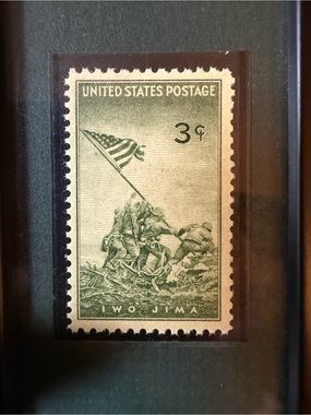 Marine Corps Museum framed Iwo Jima stamp in GUC